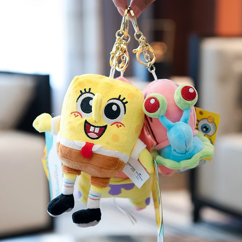 Porte-clés en peluche Anime Bob l'éponge, pendentif carré, kk, Star, Squidward, Eugene H. Krabs, Gary, cadeau d'anniversaire pour enfant