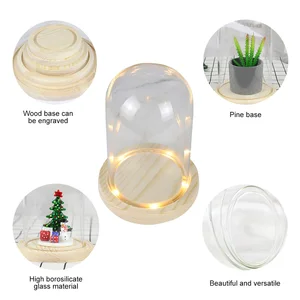 Wooden base with LED light glass dome, birthday gift, bedroom decoration, glass cover, landscape vase, terrarium, container, flower support 8 MAIN SALES GLASS CUPULA - №7