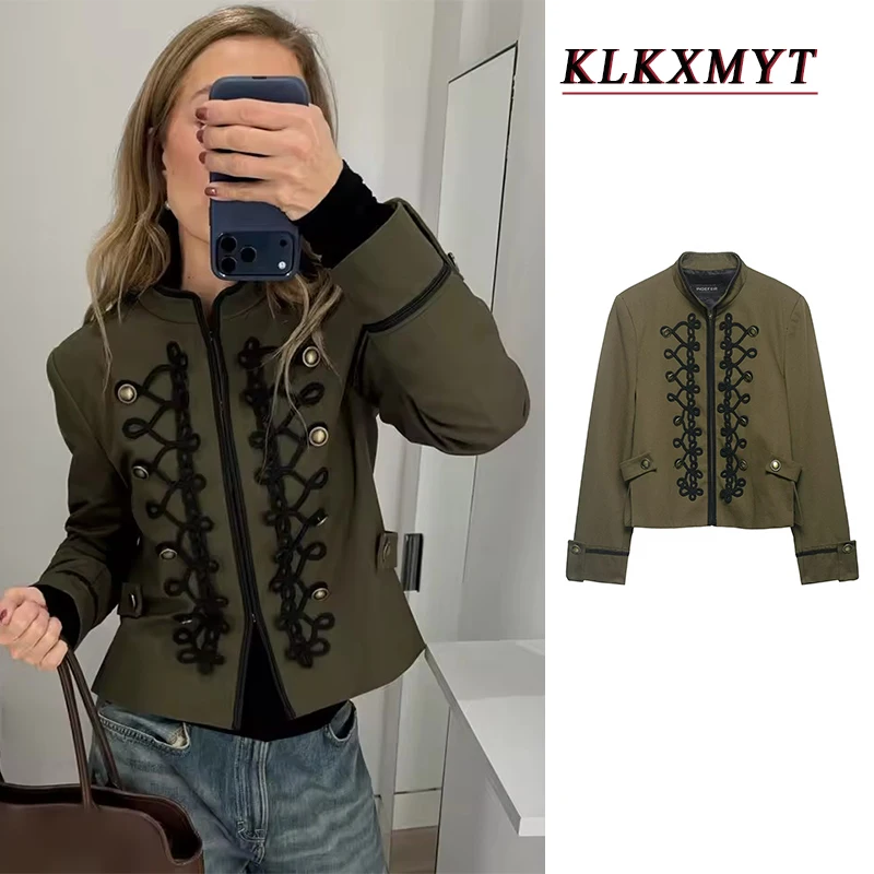 

Women's Vintage Knot Button Decoration Jackets 2026 Spring New Long Sleeve Zipper Tops Elegant Fashion Woman Jackets