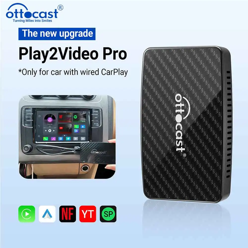 OTTOCAST-Adaptateur CarPlay sans fil Play2Video Pro, Android Auto, Limitation USB, Accessoires de voiture pour Youtuber, VW Benz, Audi