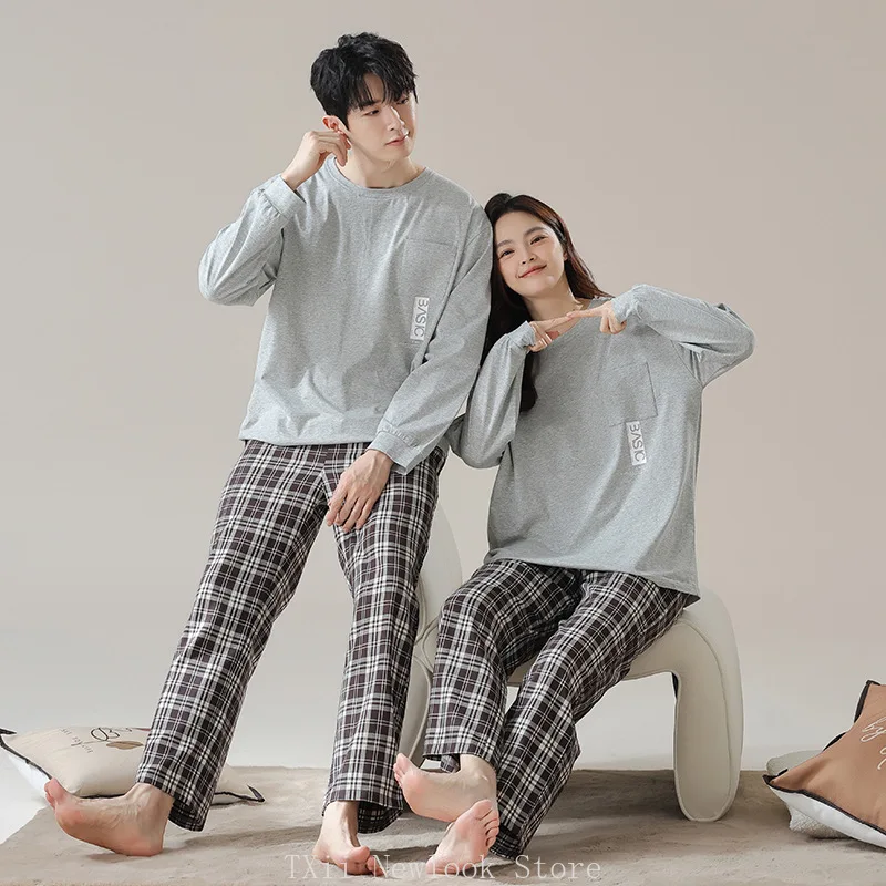 TXii 2024 Antibacterial Xinjiang Cotton Spring Class A Pure Cotton Couple Sleepwear Women's Thin Casual Home Furnishing Set