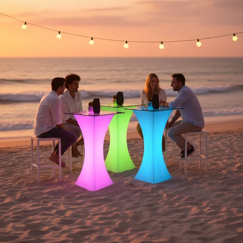 LED lighting PE high-legged table and chairs, outdoor leisure hotel outdoor party cocktail table and bar set