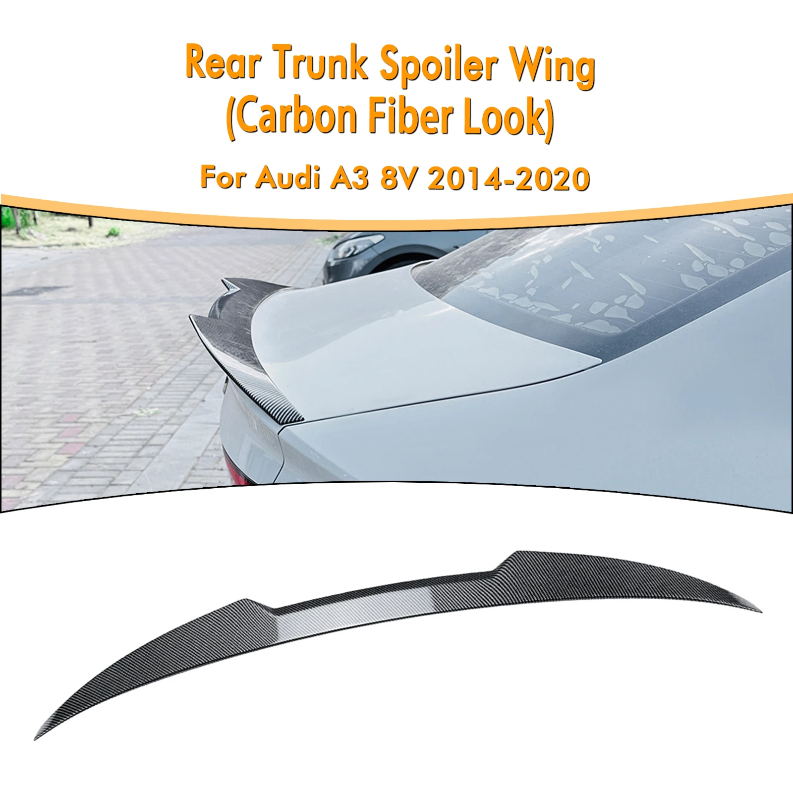 

For Audi A3 S3 8V 2014-2020 Sedan 4-Door M4 Style Rear Trunk Lid Spoiler Wing Carbon Fiber Look/Gloss Black Tail Splitter Lip