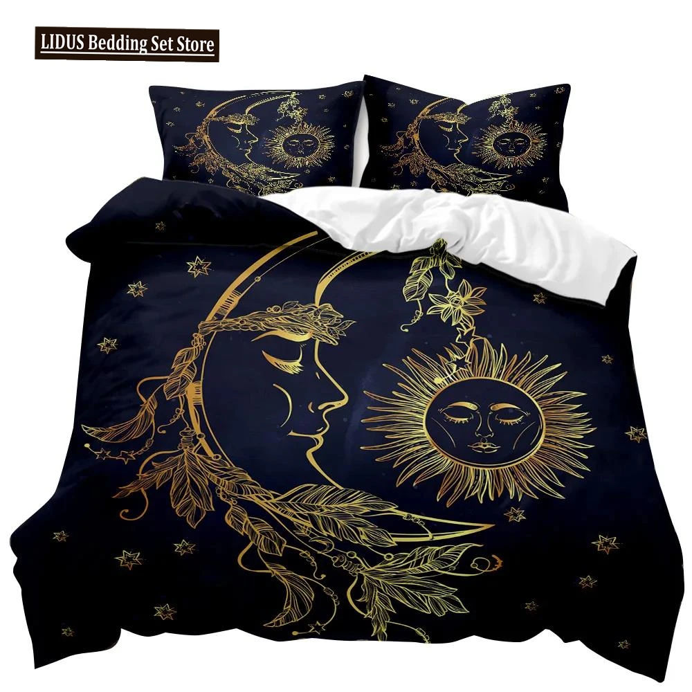 

Bohemian Duvet Cover Set 3D Golden Sun And Moon Bedding Set For Kids Teens Adults Double Queen King Size Polyester Qulit Cover