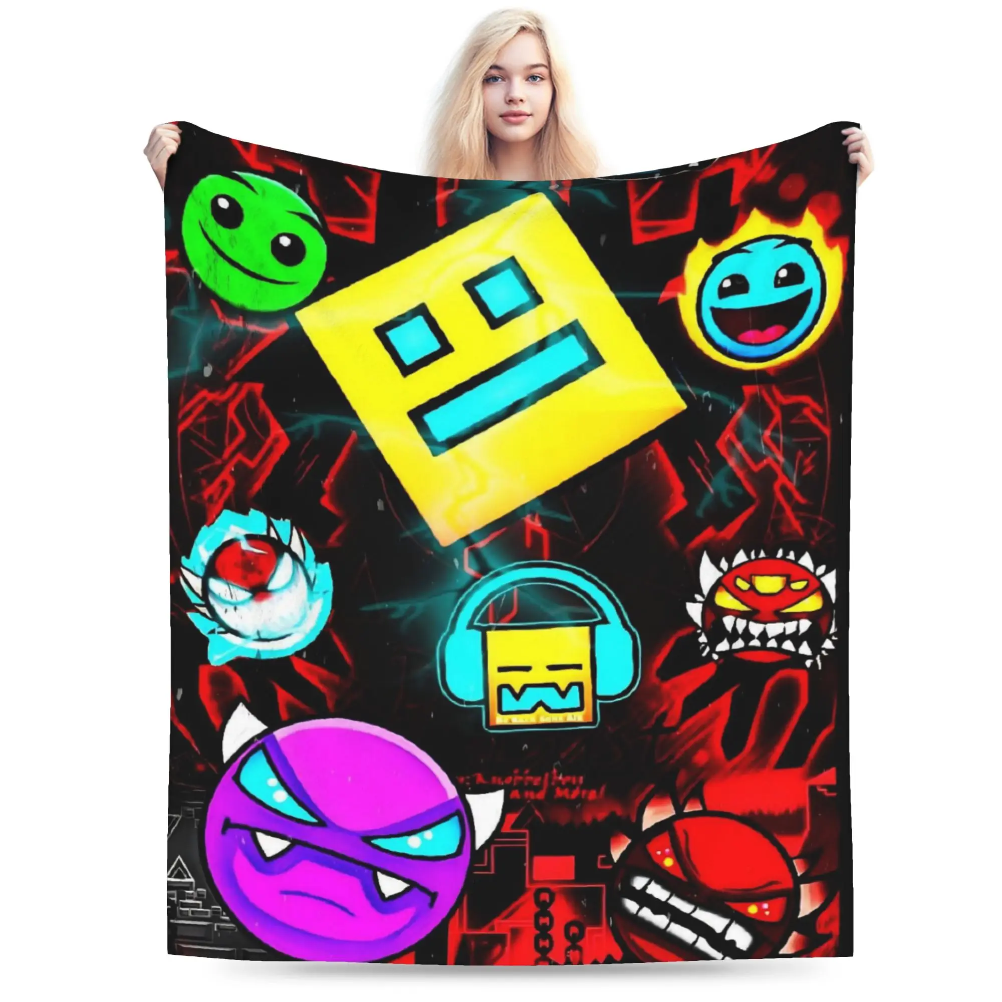 Geometry Dash Games Blanket Super Soft Warm  Throw Blankets for Couch 50x60 Inch Multiple Sizes Rug Piece