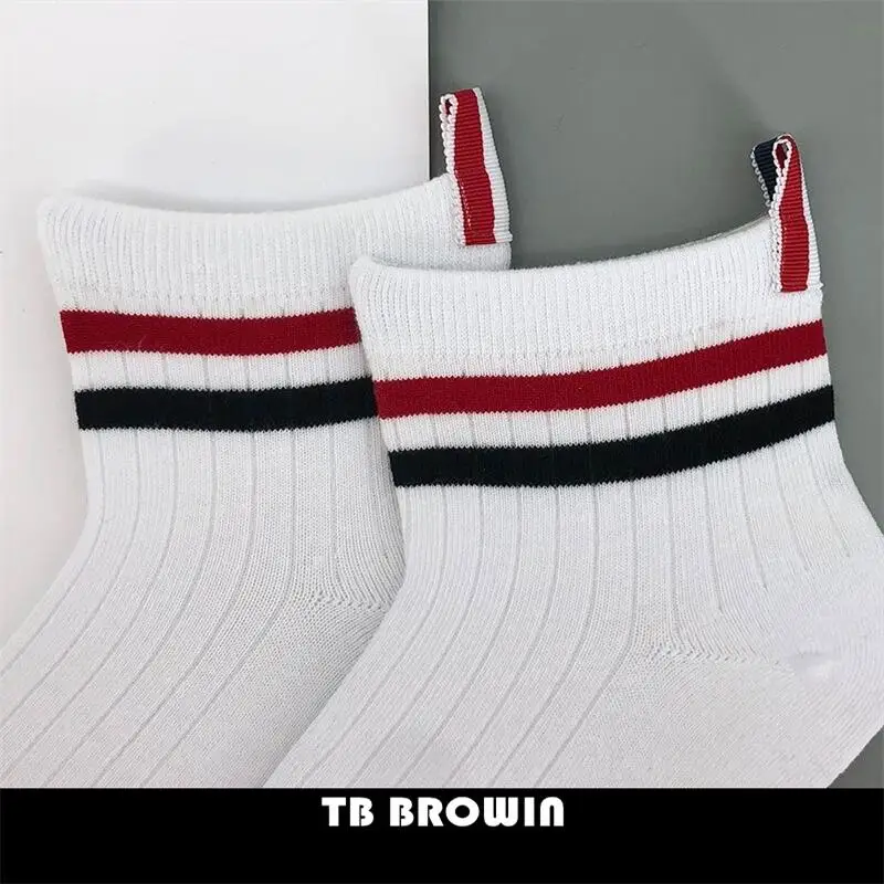 TB-calcetines tobilleros a rayas RWB para hombre, medias de algodón de punto, informales, cómodas, Harajuku, Unisex