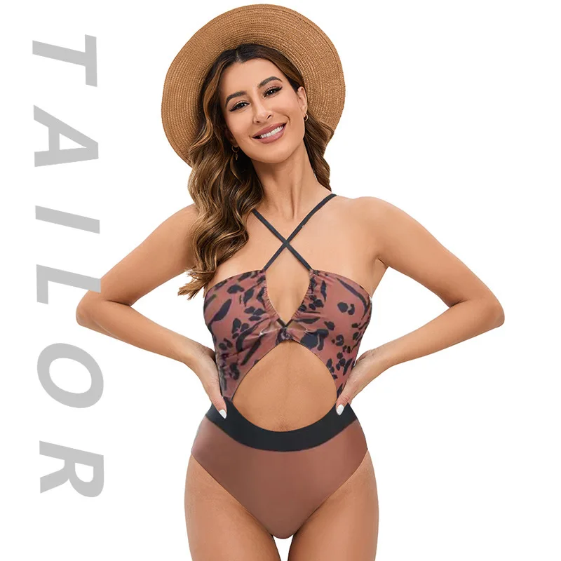

Sexy tight-fitting hollow backless tube top hanging neck one-piece swimsuit women's swimsuit bikini bikini 2025 new