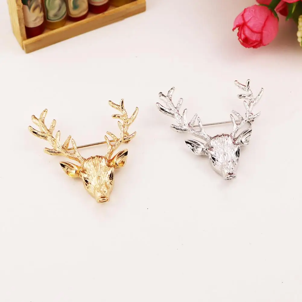 Anti-oxidation Brooch Vintage Antler Shape Brooch for Unisex Exquisite Stainless Steel Pin for Coat Hat or Scarf Retro Clothing