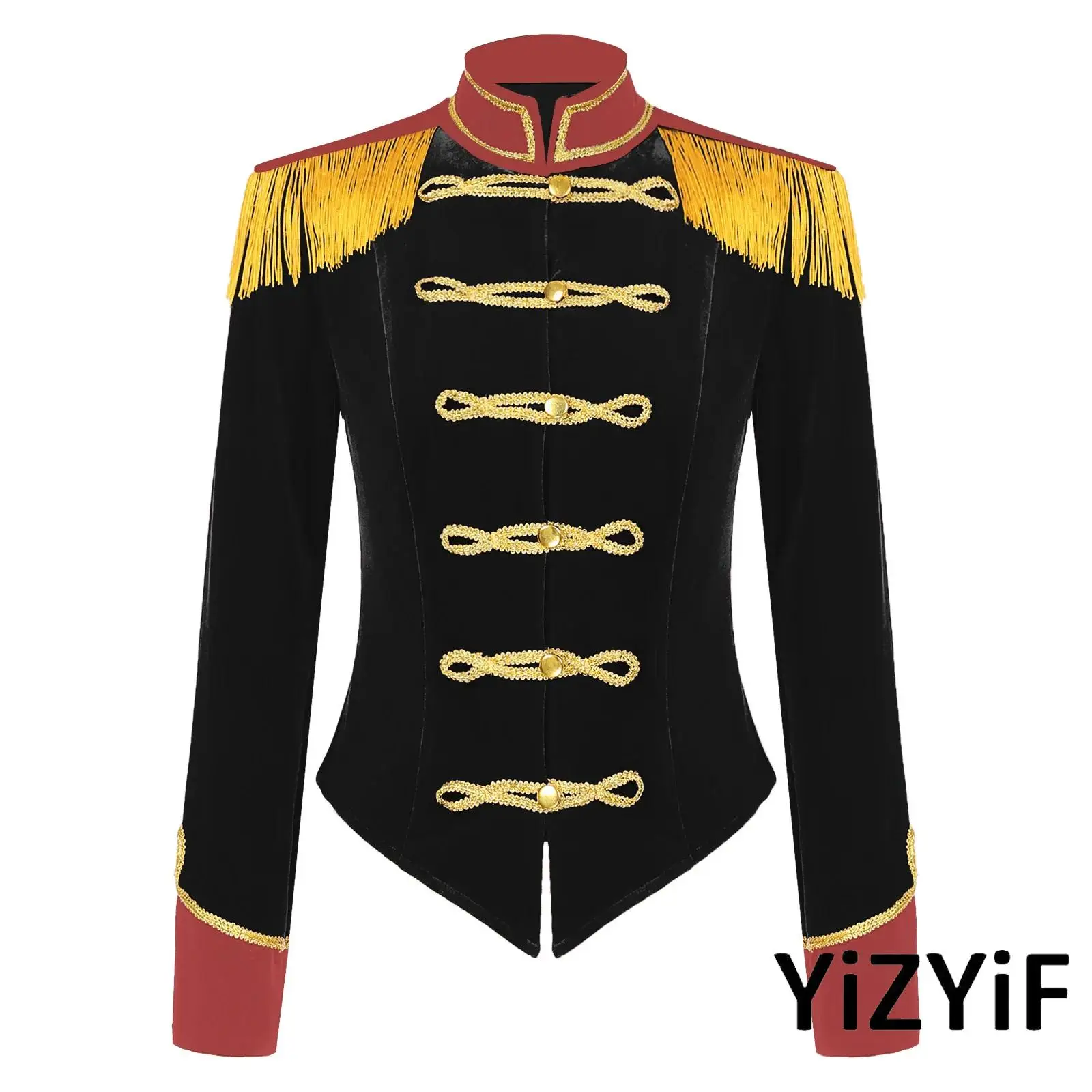 

Women Circus Magician Jacket Coat Ringmaster Cosplay Costume Long Sleeve Fringed Shoulder Board Velvet Jacket Halloween Dress Up