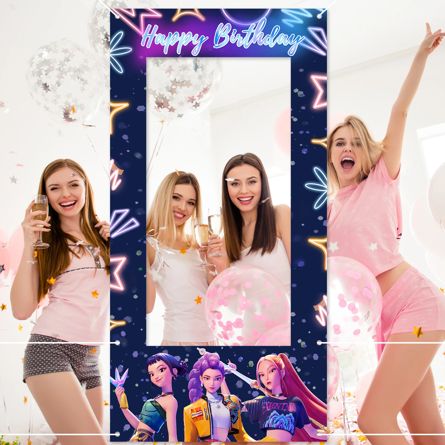 1 قطعة KPop شيطان الصيادين الجوف خلفية إطار الصورة عيد ميلاد سعيد خلفية البوليستر KPop عيد ميلاد سعيد غطاء الفتيات الفتيان المفضلة #5