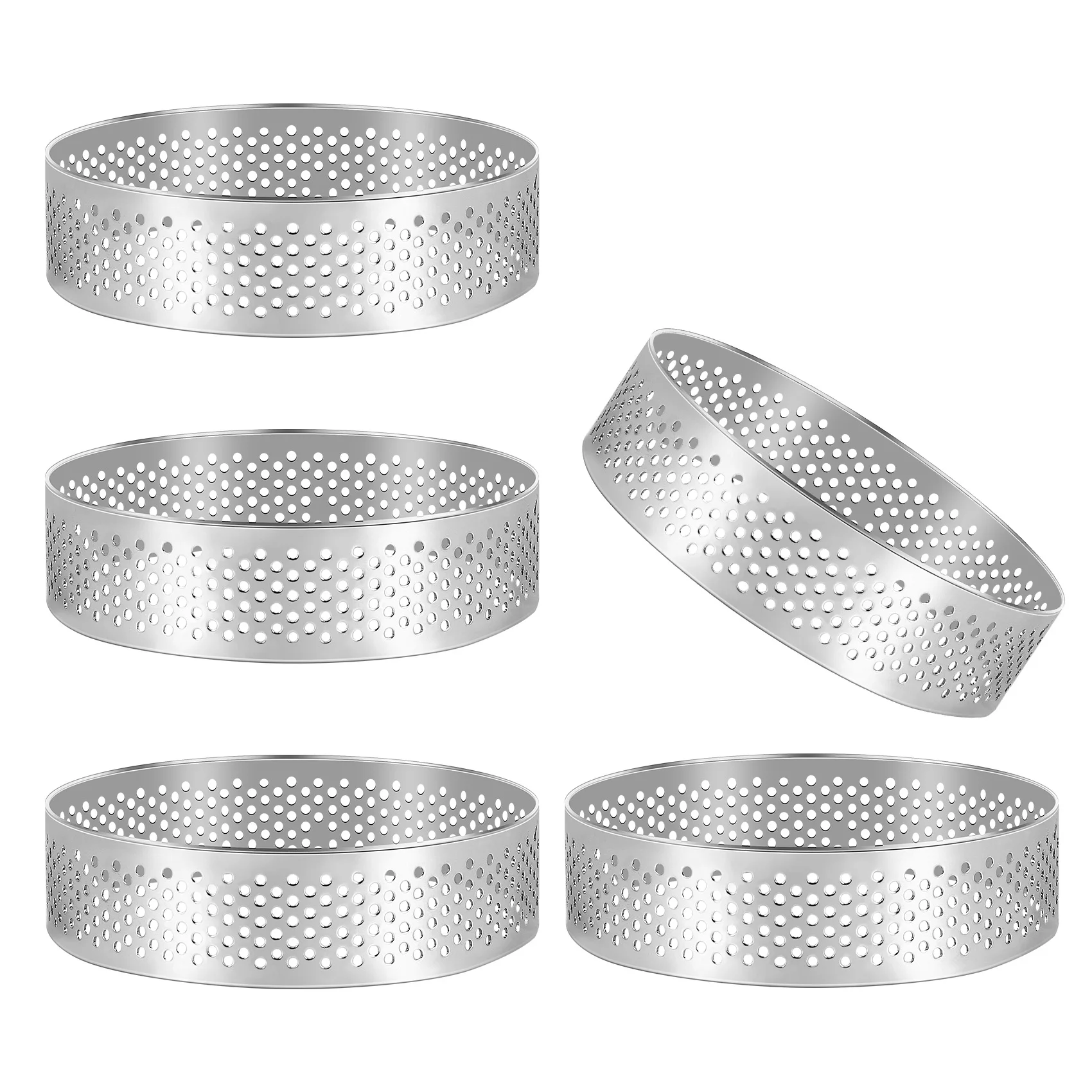 5 Pcs Circular Porous Tart Ring Bottom Tower Pie Cake Mould Heat- Perforated Cake Mousse Ring, 8cm