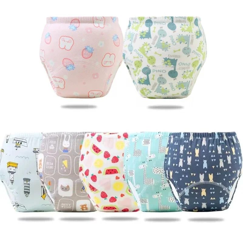 

10PC Baby Potty Toilet Training Pants Nappies Cartoon Boys Girls Underwear Cotton TPU WaterProof Panties Reusable Diapers