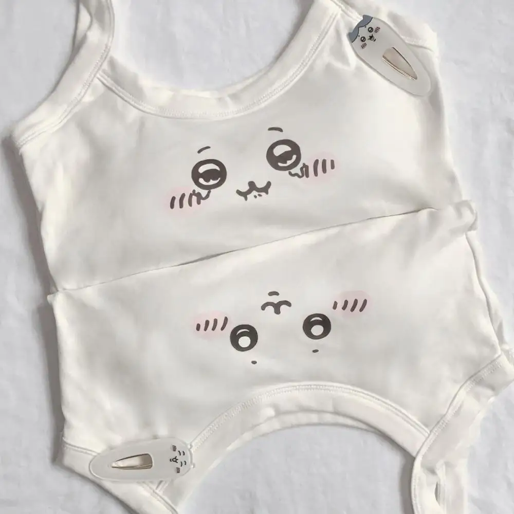 Chiikawa Sleeveless Sling Vest Cartoon Print Crop Tops Cute Girls Sweet Strap Tank Tops with Chest Mat Summer Camis Y2K Clothing