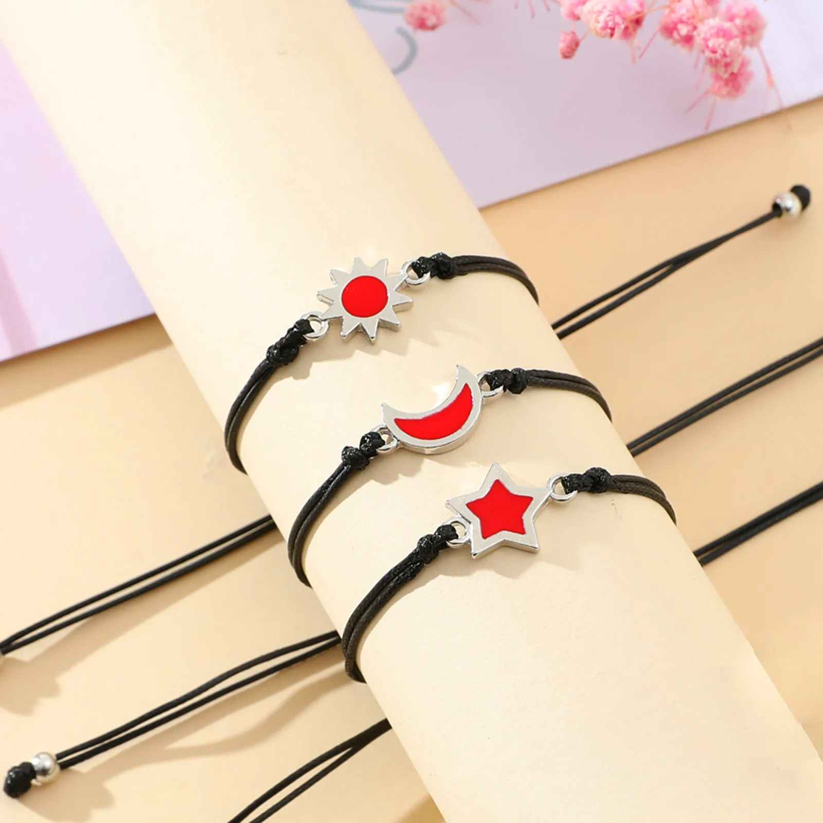 New Sun Moon Star Kindergarten Woven Bracelet Alloy Drop Oil Return Season Bracelet Jewelry Gift  Hot Sale