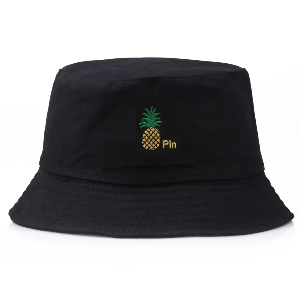 Double-side Pineapple Print Foldable Bucket Hat Beach Sun Hat Street Headwear Fisherman Outdoor Cap Men and Woman Hat