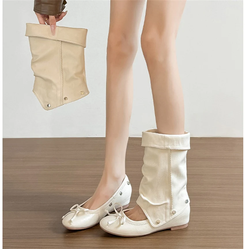 Women's Flats and Loafers Boots Spring Summer Designer Boots for Women Detachable Two-piece Mary Jane Shoes Zapatos De Mujer
