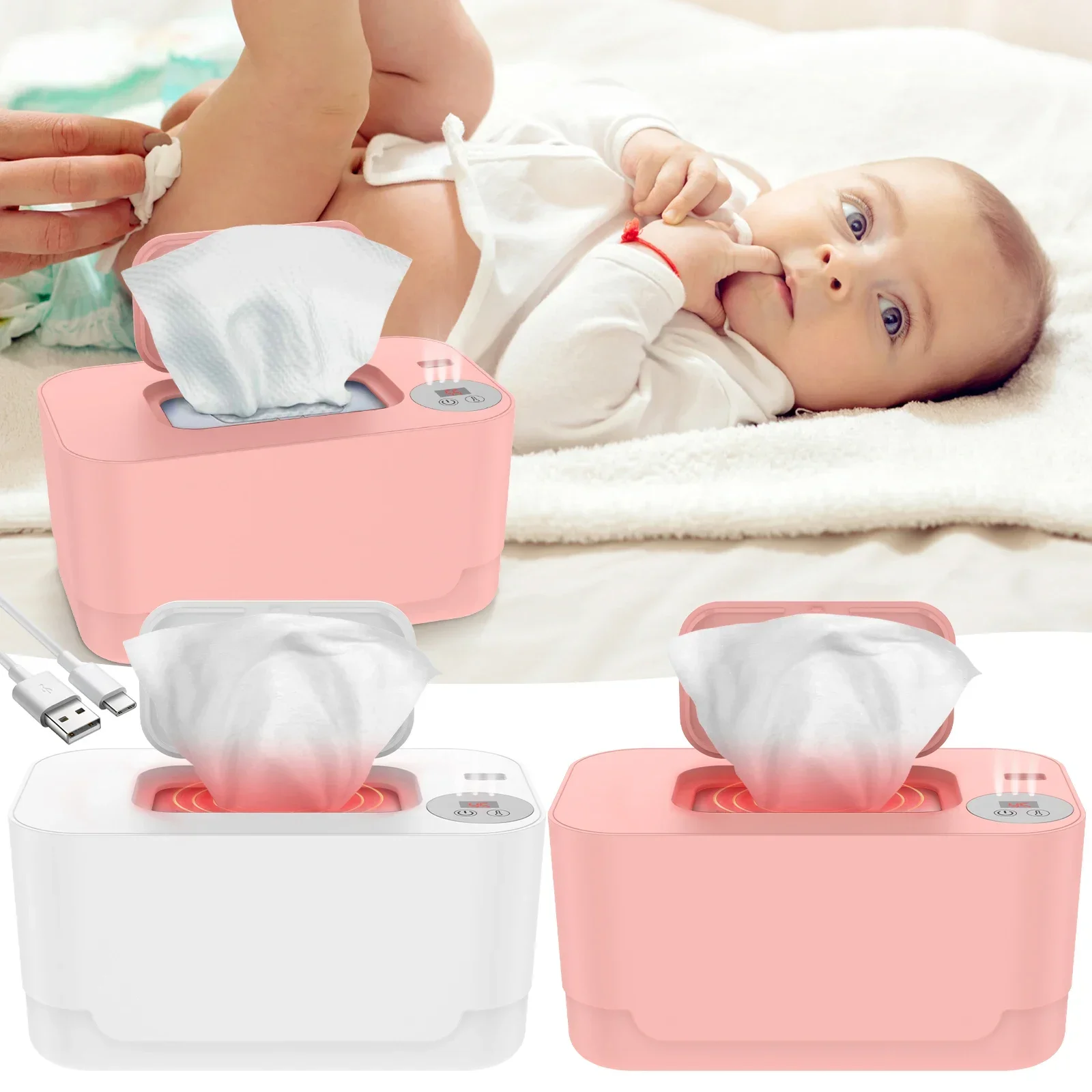 Portable USB Baby Wipe Warmer With LED Display Wet Towel Dispenser Heating Box For Home Car Travel Diaper Changing