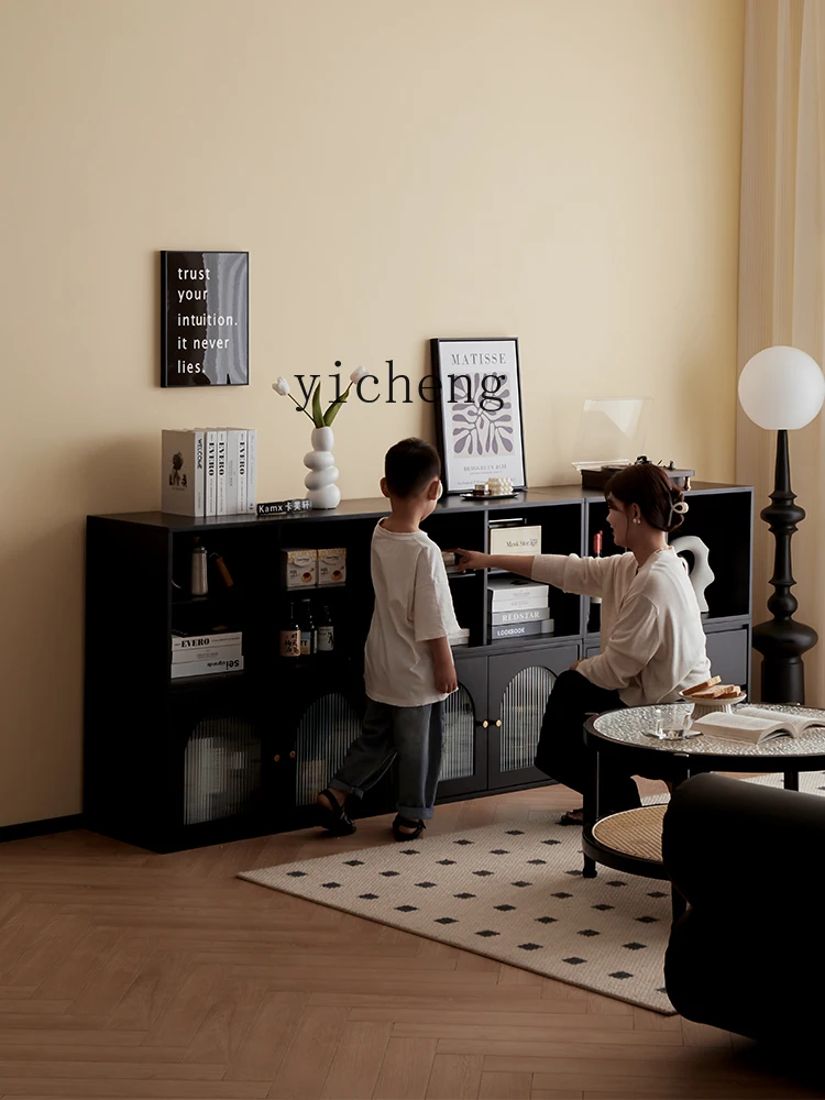 DSA living room TV cabinet free combination floor locker background wall TV cabinet black living room decoration