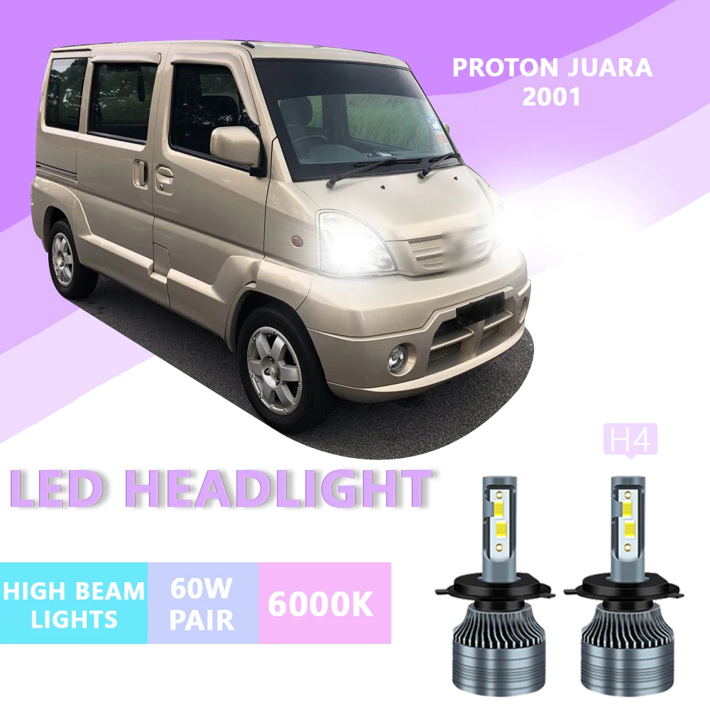 

2PCS FOR proton Juara 2001 6000k H4 Super Bright Hi/Lo Beam Headlamp Lampu LED Headlight Bulb White Light