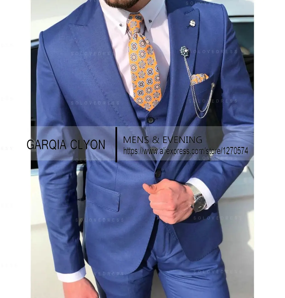 Suits for Men 3 Piece Wedding Elegant Suit Royal Set Blazers+Vest+Pants