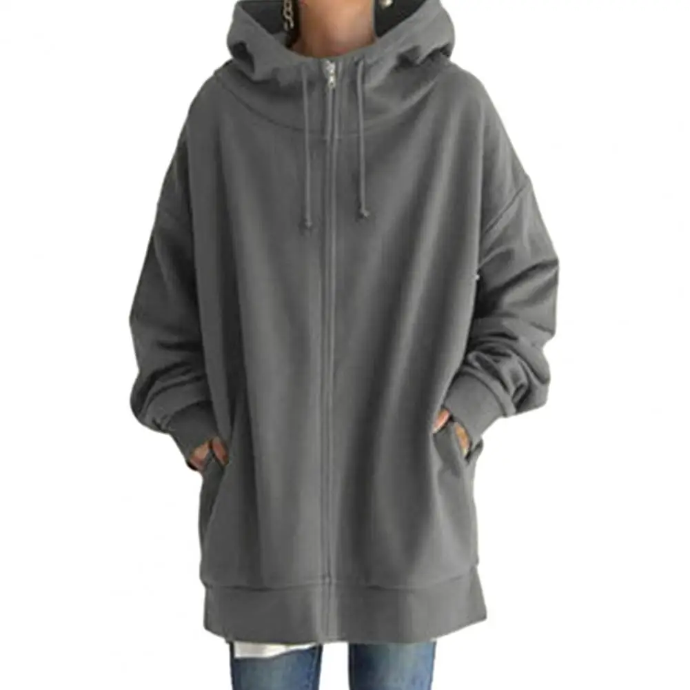 Zip Up Long Hoodie Jacket with Drawstring Tunic Sweatshirt Open Front Cardigan Autumn Winter Hooded Pullover Coat