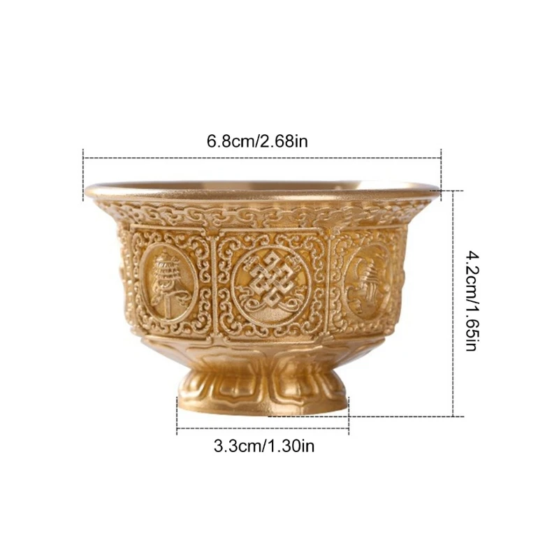 R1WA Sacred Tibetan Ritual Cup Eight Auspicious Symbols Holy Water Bowl for Prayer Religious Ceremonies Supplies