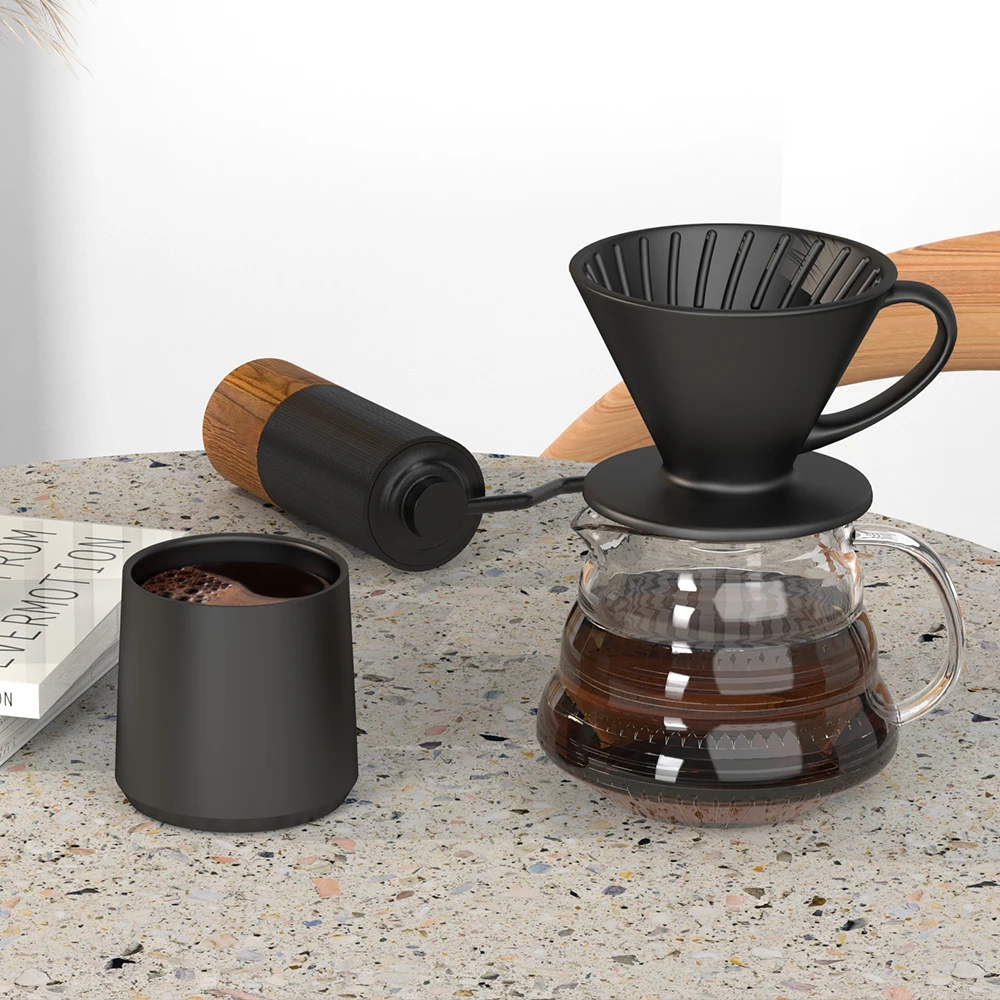 DHPO ceramic pour over coffee maker set handmade coffee pot with 1 paper filter and 600ml gooseneck hand washed pot