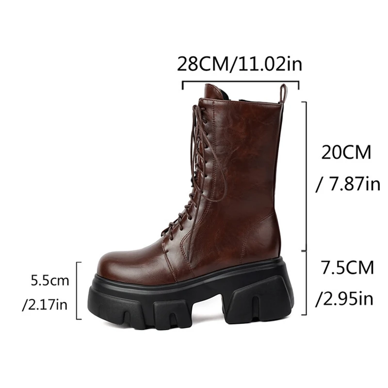 ORCHALISA Punk 8cm Heel 5.5cm Platform Mortorcycle Boots Midcalf Autumn Winter Strap Up Cool Antislip Shoes Big Size 41 42 43 44