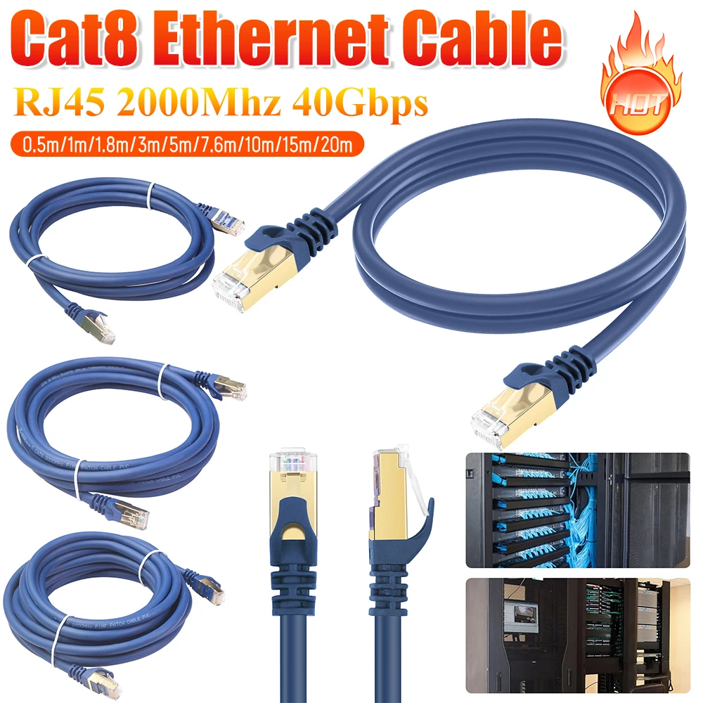 Cat8 Ethernet Cable 40Gbps Weatherproof RJ45 Network Cable 2000Mhz Cat8 LAN Network Cable Network Cord for PS4 Laptop PC Router