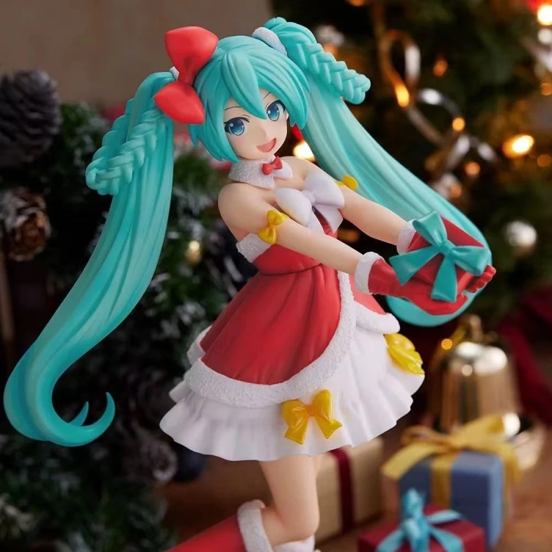 Nuevo tema navideño Hatsune Miku figura sosteniendo un regalo en la mano muñeca de decoración hecha a mano de Anime de escritorio para regalo de colección de Fans