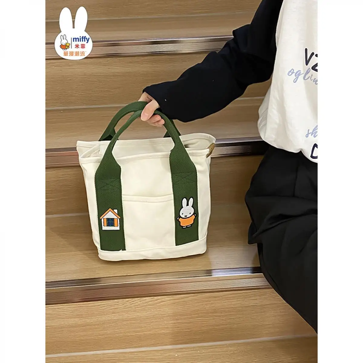 ميفي أرنب Kawaii الكرتون قماش سعة كبيرة واحدة الكتف حقيبة يد نمط جديد لطيف أنيمي حقيبة سفر محمولة