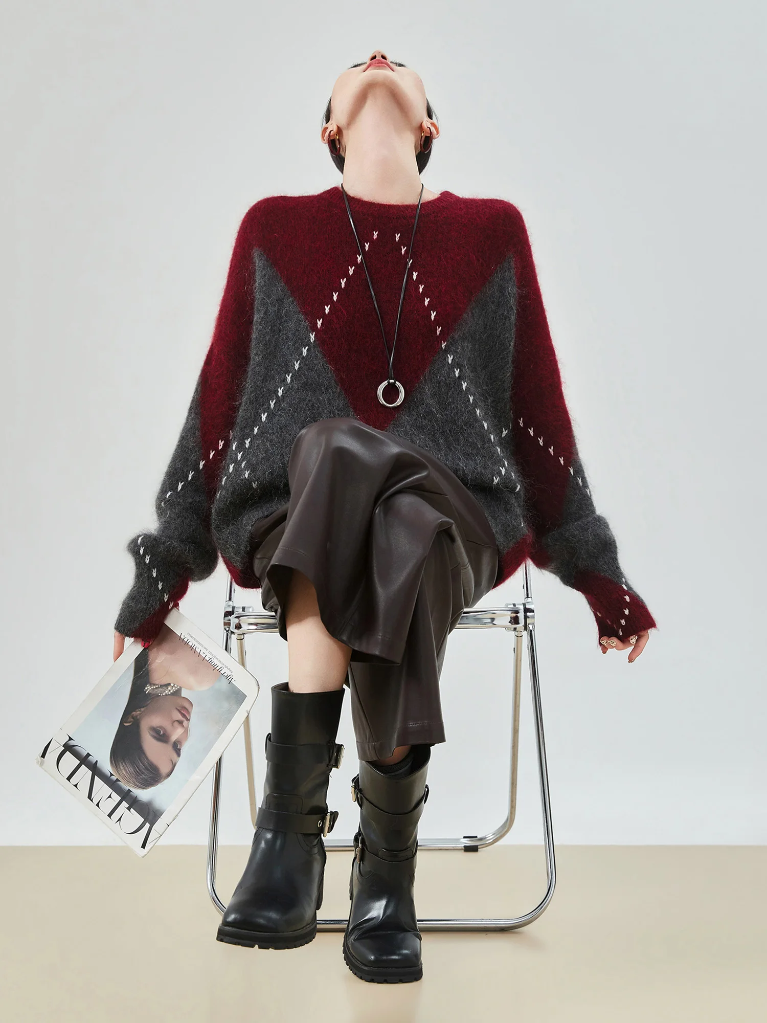 

Red And ey Color Blo Knitwear Women's Loose Fit Innerwear Spring 2026 New Sle High End Feel Maed Camere Diamond Pat...