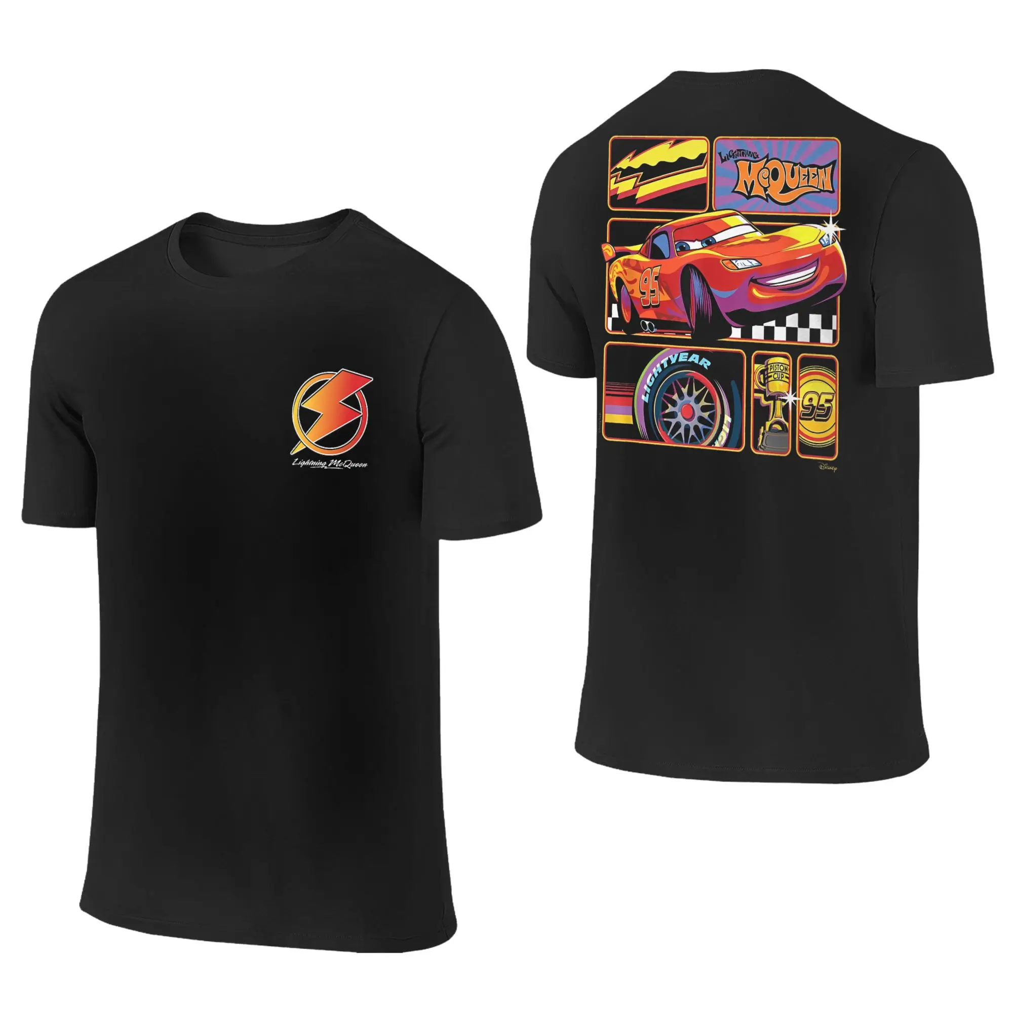 

Novelty Cars Lightning McQueen Grid T-Shirts Men Women's Round Collar 100% Cotton T Shirts Short Sleeve Tees Summer Clothes