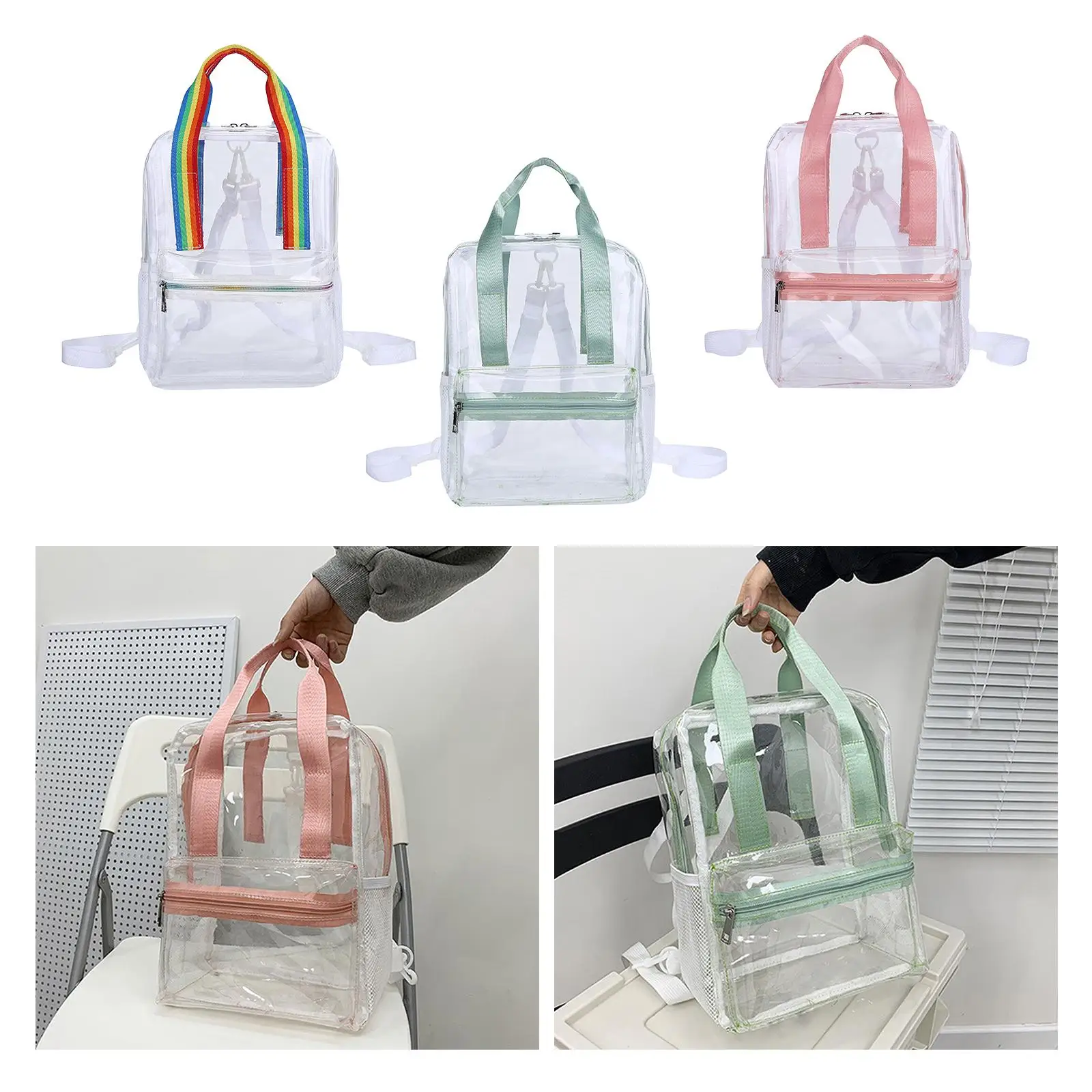 Mochila PVC transparente para acampar e caminhar, saco escolar claro, saco traseiro