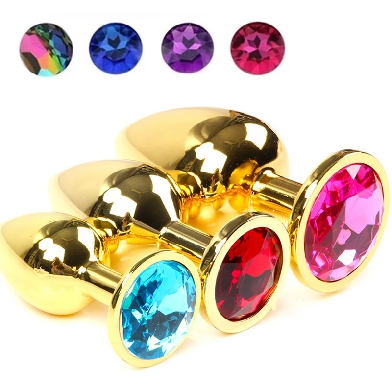 

3 Size Metal Round Diamond Anal Plug for Couples Anal Sex Toys Gold Plating Crystal Jewelry Butt Plug Erotic Product For Women