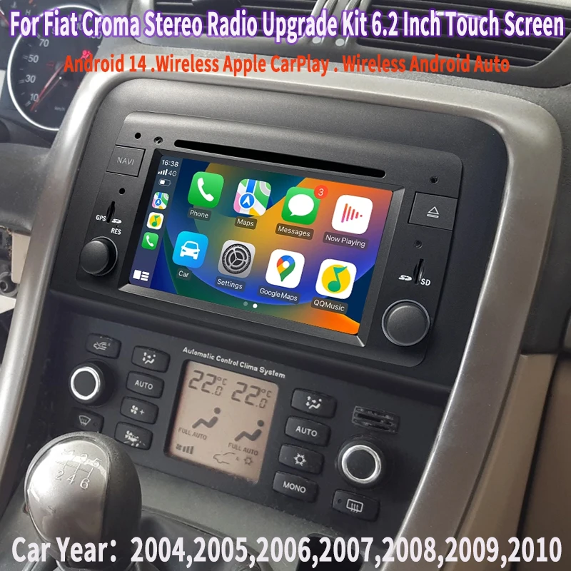 For Fiat Croma 6.2” Touch Screen Stereo Radio Upgrade Kit Wireless Apple CarPlay Android Auto Navigation DVD Player with 13 App