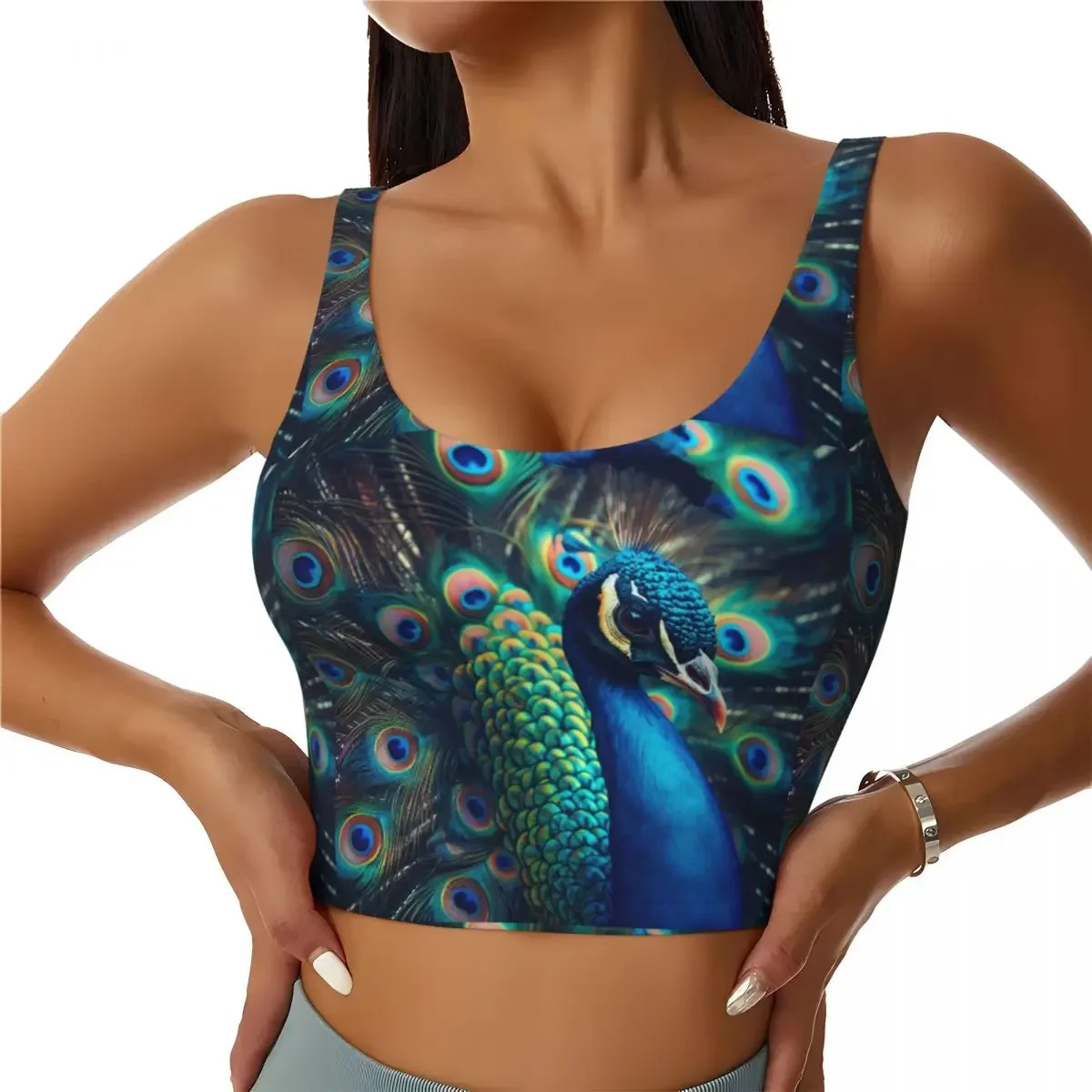 

Peacock Basic Tops Women Samba Sexy V-Neck Yoga Fitness Sports Tops
