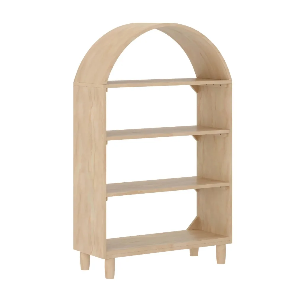 Kids Open-Style Engineered Wood Bookshelf with 4 Shelves and Covered Rounded Top