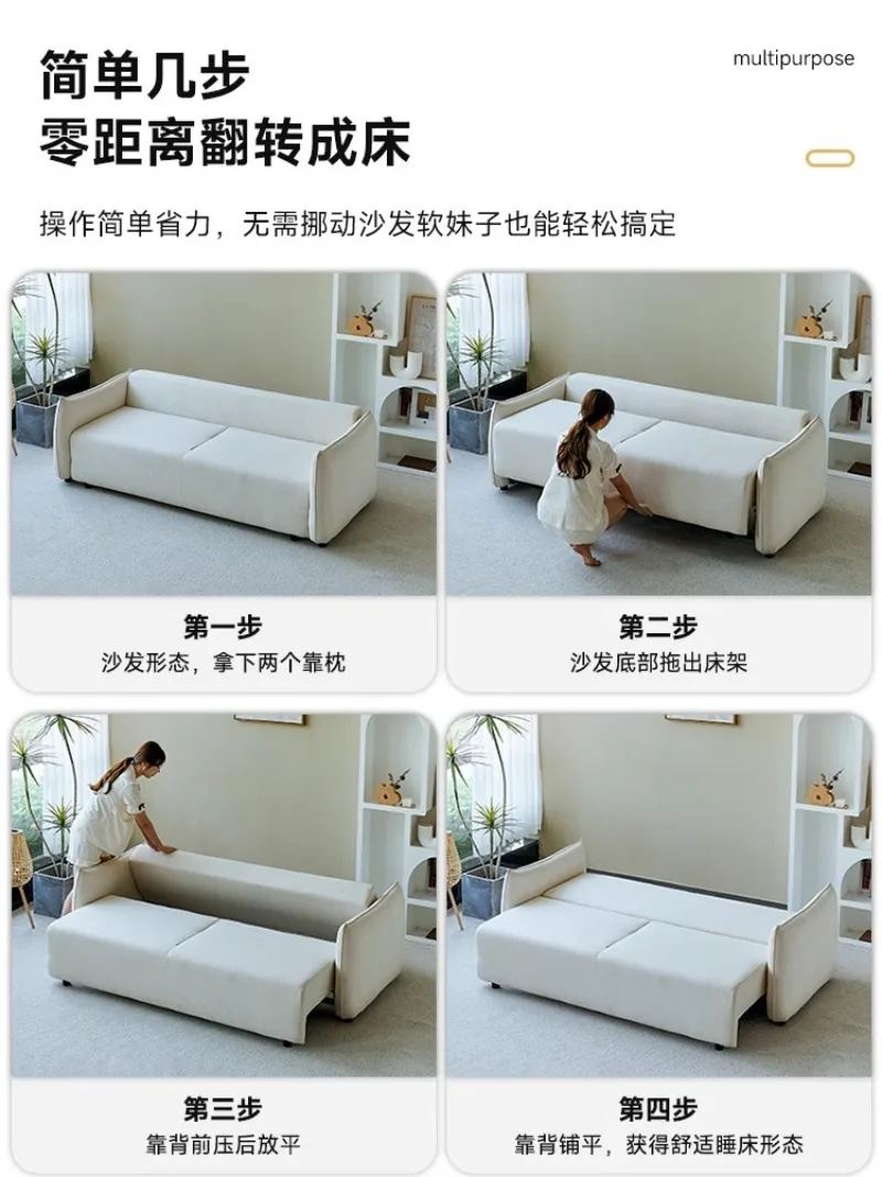 Cream wind removable lamb wool, storage sofa bed small apartment, living room three-person dual-use, sofa multi-function