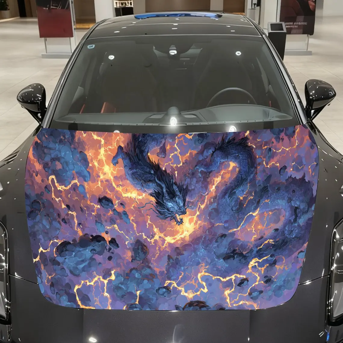 Mythical Lightning Dragon Car Hood Vinyl Stickers Car Surface Protection Decal Car Decoration Cover Vinyl Wraps Waterproof Self-