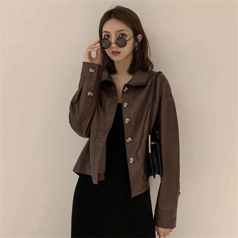 Genuine Leather Jacket For Women\'s Korean Version Loose Jacket 2024 Spring Autumn Short Short Short Jacket Retro Motorcycle Suit