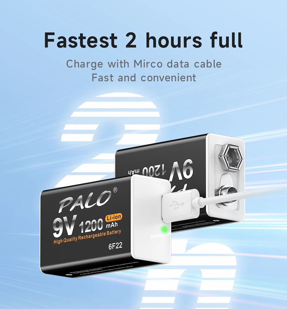 Palo 9V Akku 1200mah 6 f22 Micro USB 9V Li-Ionen Lithium Batterien für Multimeter Mikrofon Spielzeug Fernbedienung ktv – Detail 6