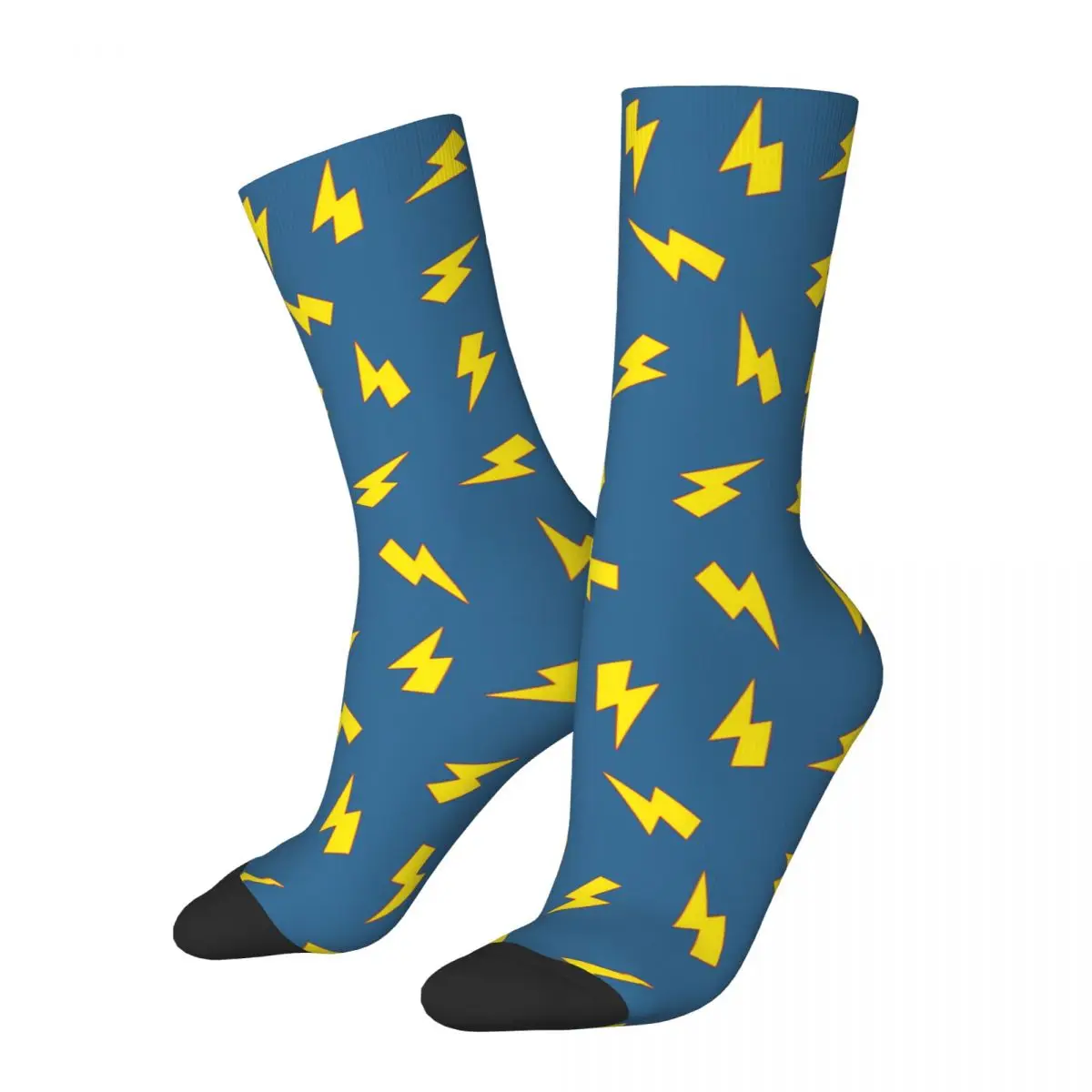 Yellow Lightning Bolts On Red Thunder Bolt Pattern Socks Harajuku Soft Stockings All Season Long Socks Accessories for Man Woman