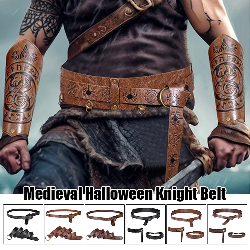 

Medieval Viking Alchemy Waist Belt PU Leather Renaissance Knight Warrior Cosplay Props Retro Halloween Cosplay Waistband