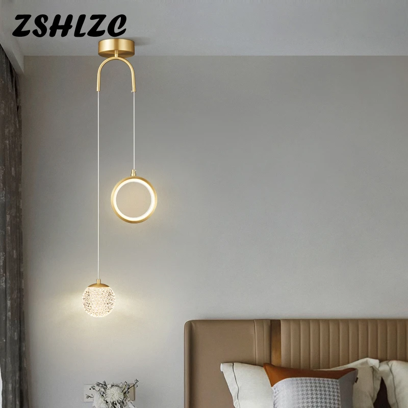 

Modern Acrylic Small Pendant Lights Simple Full Copper Glass LED Chandeliers For Living Room Bar Shop Bedroom Bedside Lamp Decor