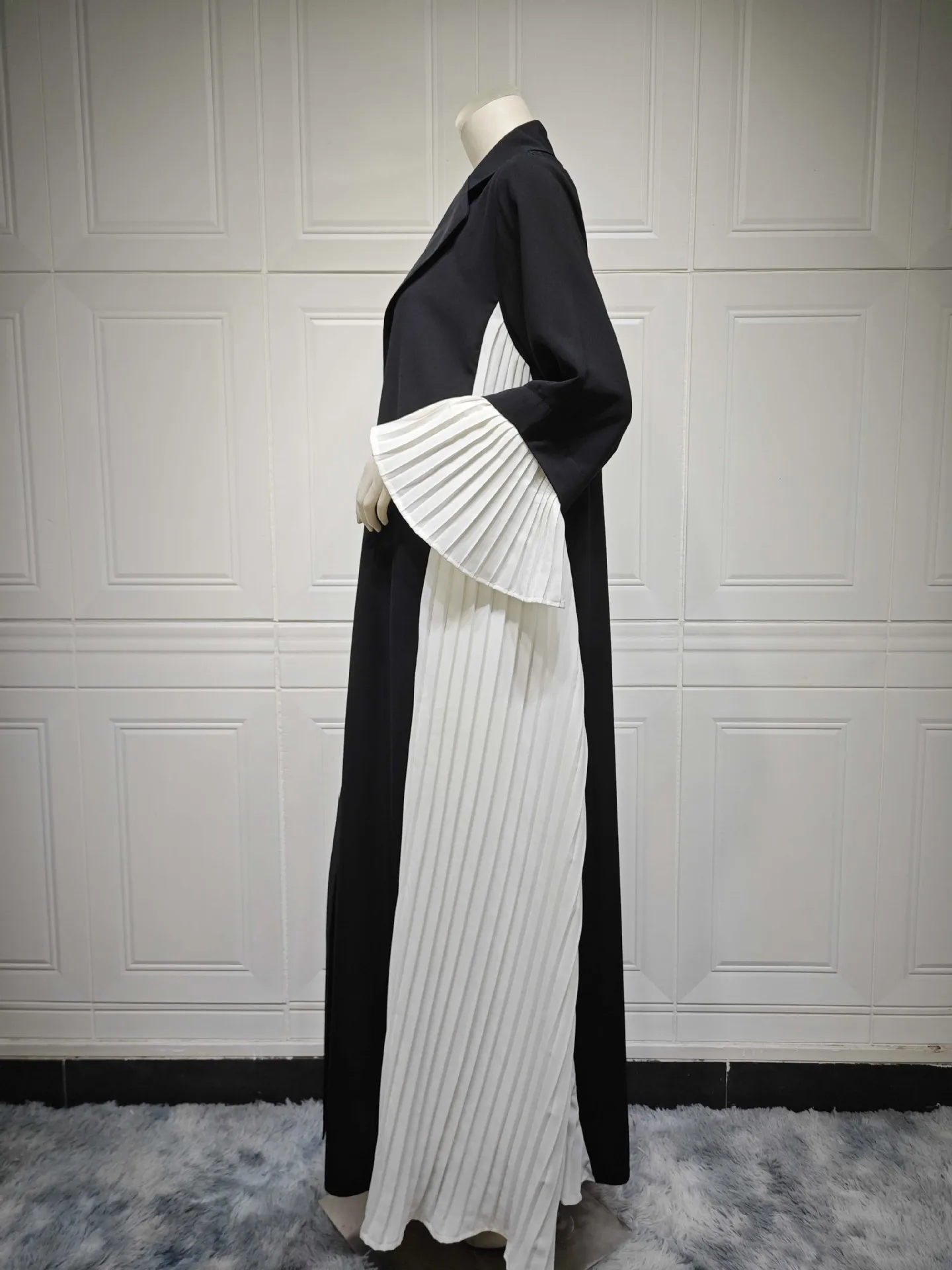 Uni Dubai Moda Marocchino Casual Kimono aperto Abaya Turco Musulmano Manica svasata Islam Abbigliamento Cardigan patchwork pieghettato