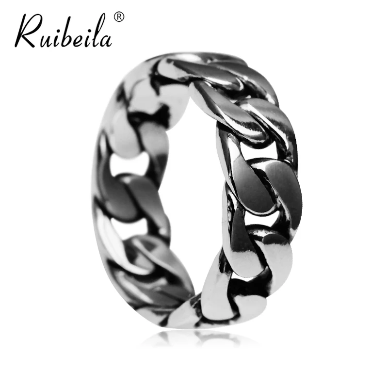 

Ruibeila euro-American Fashion Chain ring men and women s925 silver ring ring ring ring Cuban tide Chain personality