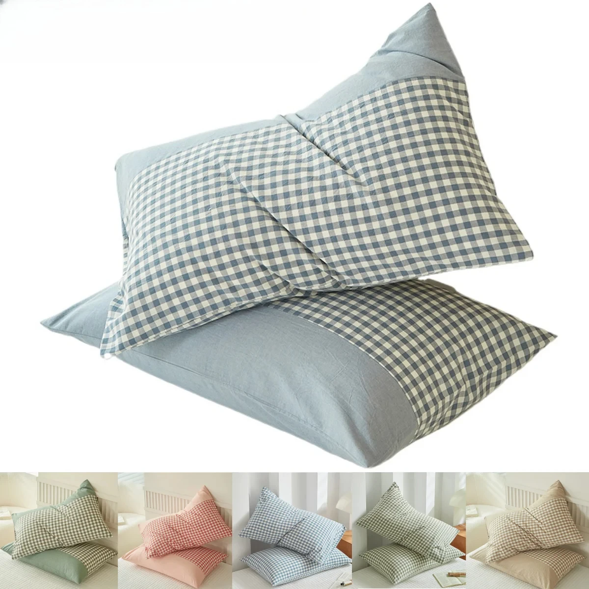 100% Cotton , Grid Cotton Pillowcase Special Wrinkle Craft Super Soft Egyptian Cotton Summer Fall Simple Sleep Pillowcase
