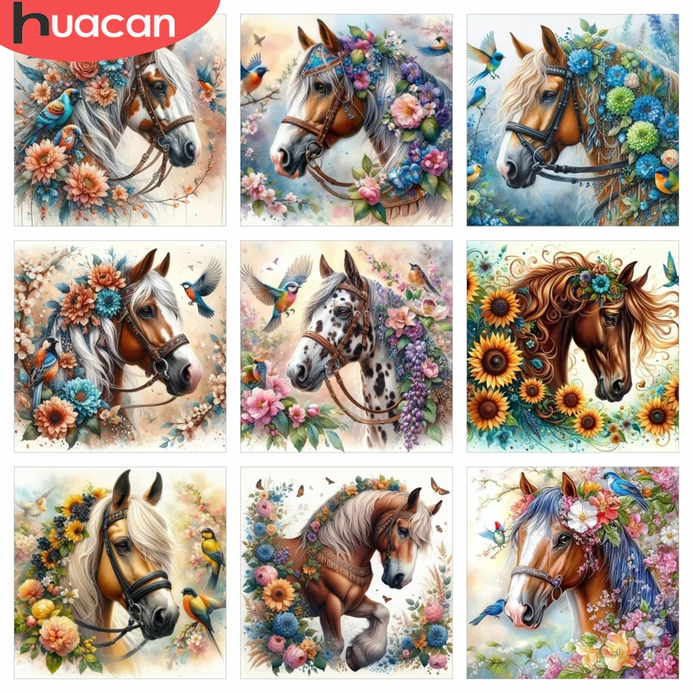 HUACAN Diamond Painting Sets Pferd Tier Mosaik Handgefertigte Strass-DIY-Diamantmosaik Schmetterling Blume Heimdekoration