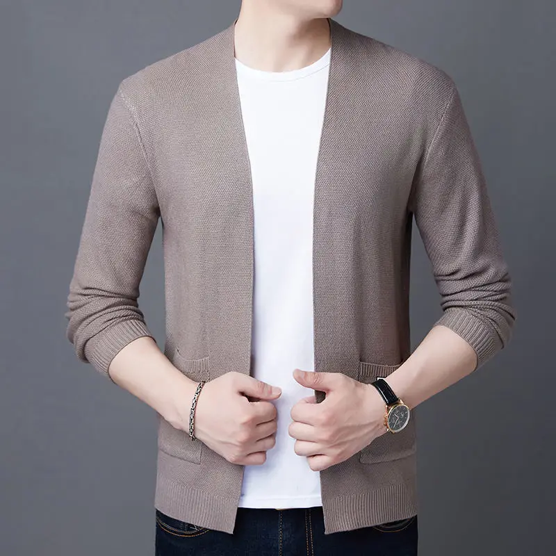 Simplicity Commuter Men\'s Clothing 2023 Autumn and Winter New Splice Pockets V-neck Long Sleeve Solid Color Oversize Sweater